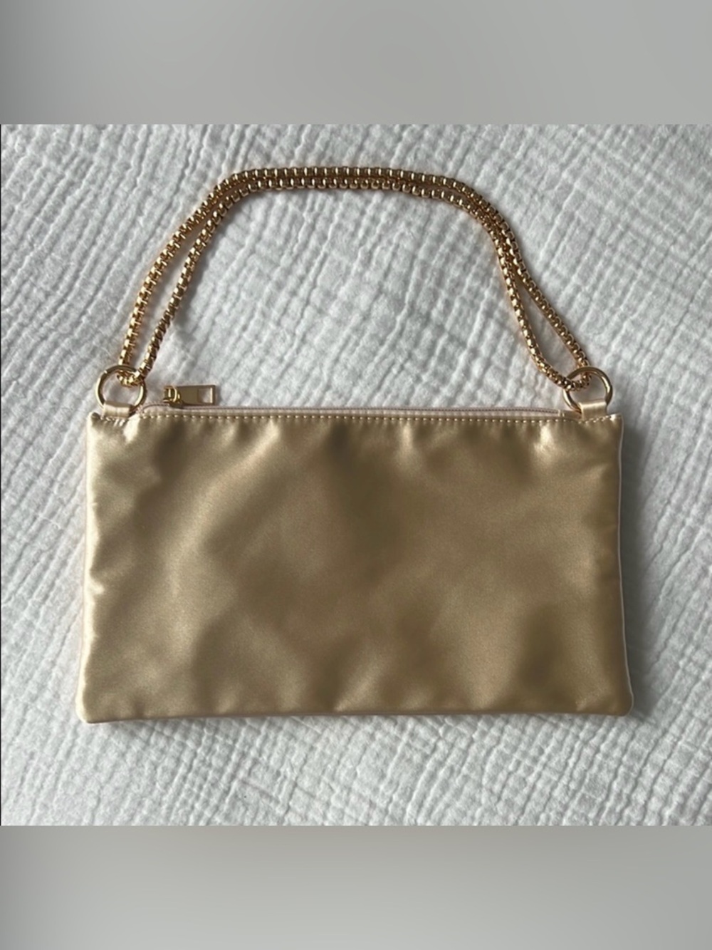 NWT • Satin Evening Shoulder Bag •
Champagne-Pearl with Gold Hardware